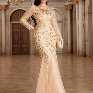 Vestido de noite completo da sereia, O pescoço, bordado de tule, vestido de festa longo, vestido formal elegante, venda quente, 2022 10 principais vendas vestido longo de festa bordado - №5