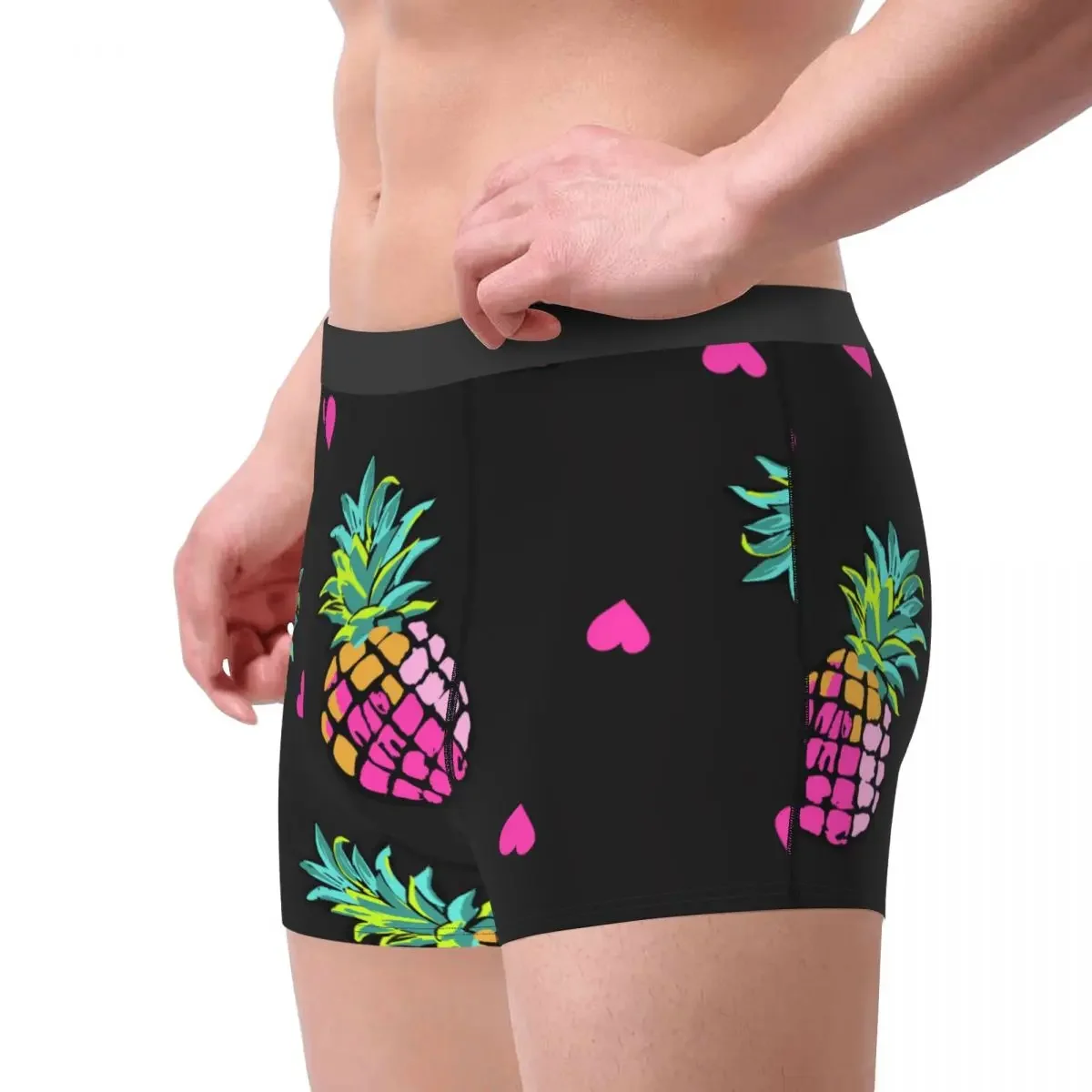 Comfortable Boxershorts for Men, Panties Set, Pink Hearts and Pineapple Underwear, Man Boxer Shorts