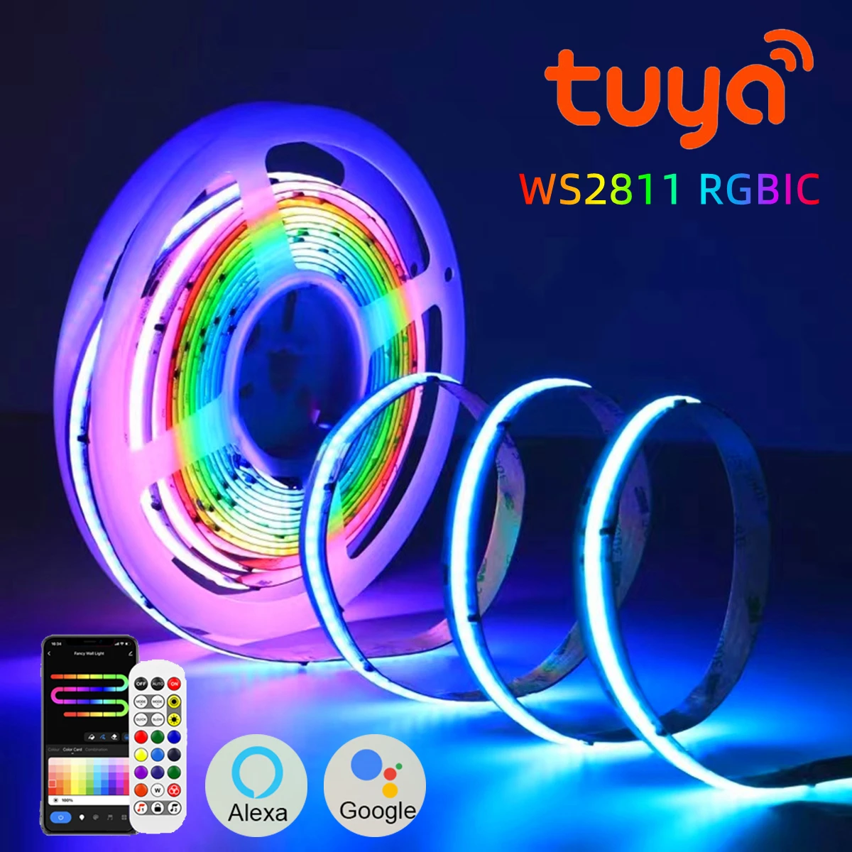 WS2811 RGBIC COB Light Strip for Tuya Smart Life APP Control Addressable Dearmcolor Esports Room Chasing Flowing Dynamic Modes
