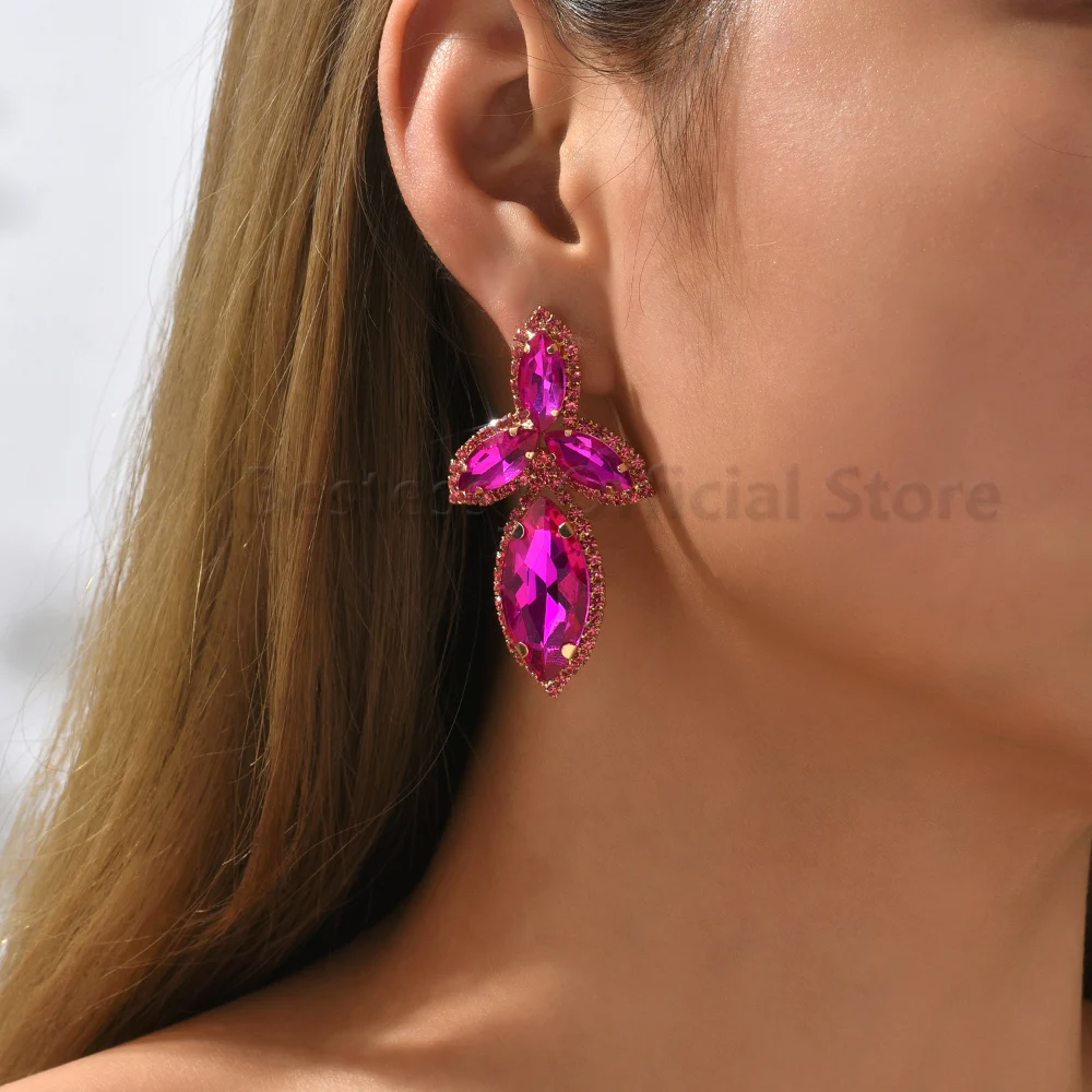 New Trend Colorful Crystal Fantasy Earrings Fashion Geometric Design Ear Studs Charm Luxury Party Jewelry Accessories For Women