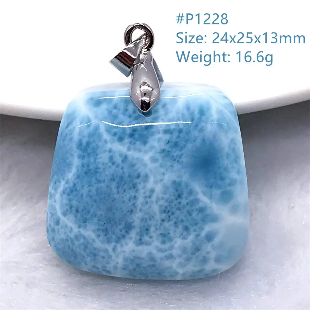 

Natural Blue Larimar Stone Pendant For Women Men Gift Crystal 24x25x13mm Beads Silver Water Pattern Gemstone Jewelry AAAAA