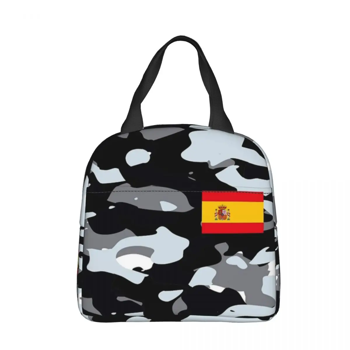 Urban Camouflage Military Insulated Lunch Bags Thermal Bag Reusable Spanish Spain Flag Portable Tote Lunch Box Food Storage Bag