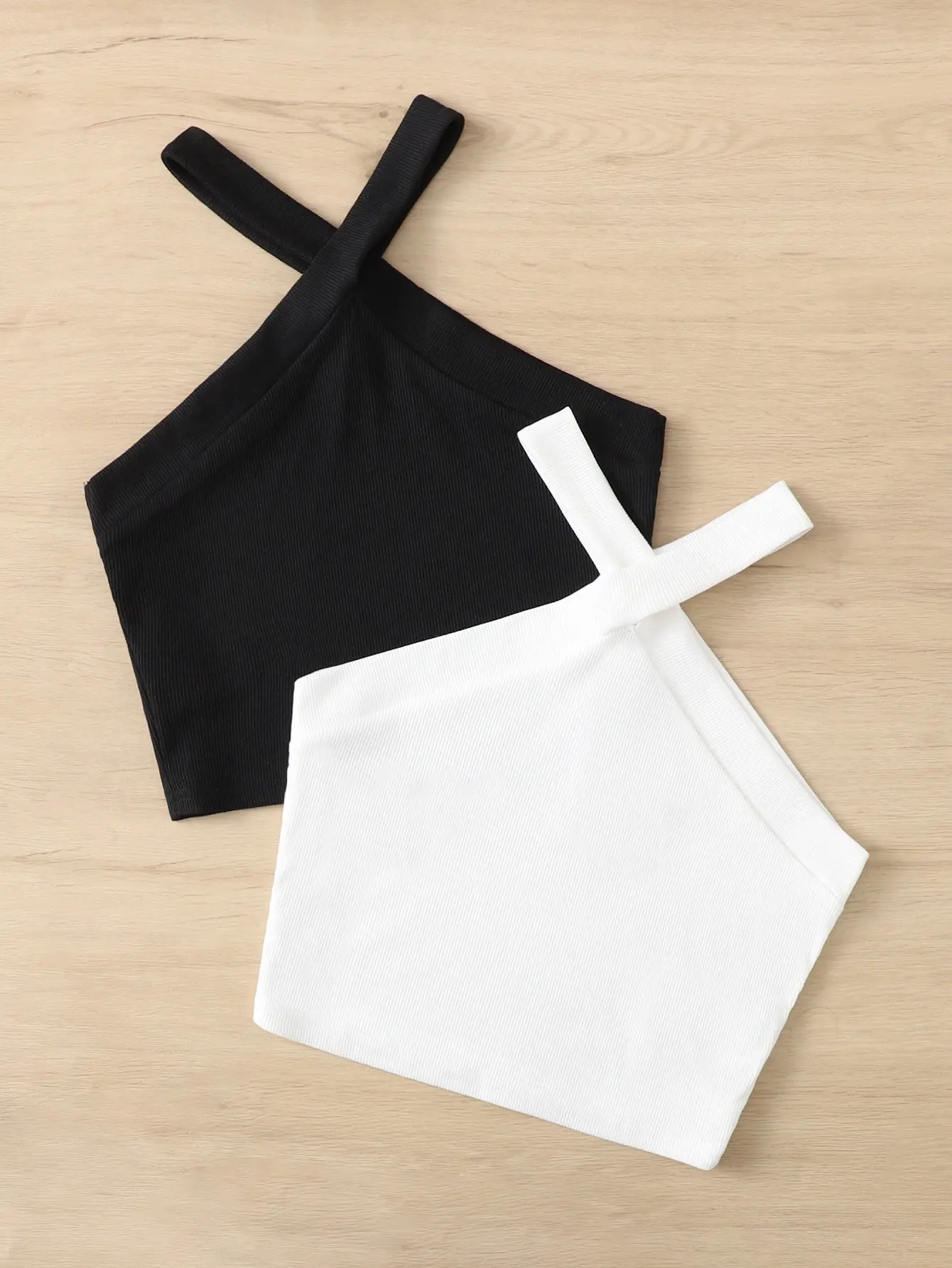 Women 2 Pack One Shoulder Ribbed Crop Top Set Sexy Sleeveless Form Fitting Tank Top Set