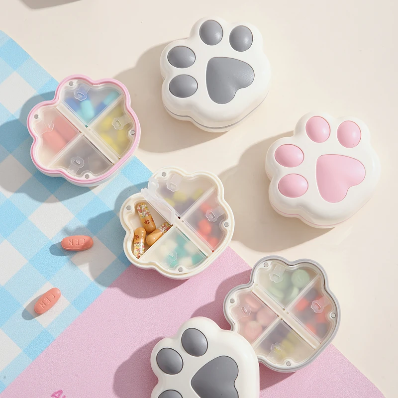 Magnetic 8Grids Mini Cute Cat Paw Shaped Pill Case, Single Compartment Sealed Separation for Office, Business Trips and Travel