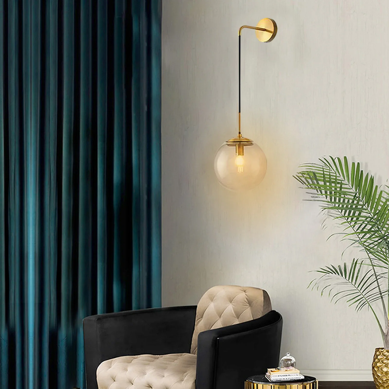 Modern Gold Glass Globe Wall Sconce Indoor Bedside Lamp 110V