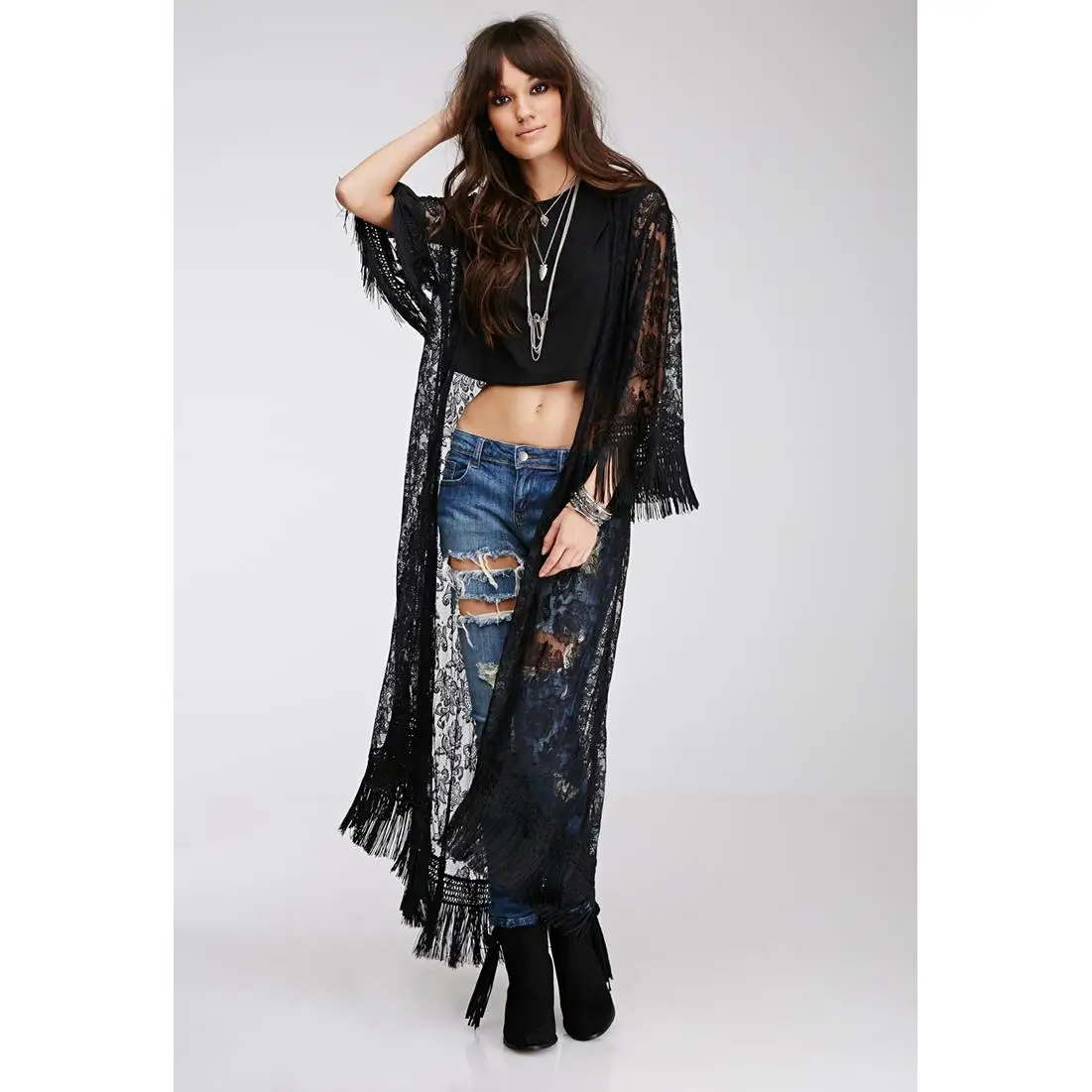 

Длинный женский топ с кисточками и отделкой, лидер продаж, летний кардиган оверсайз, трансграничная прямая поставка, длина Seven Sve, осень