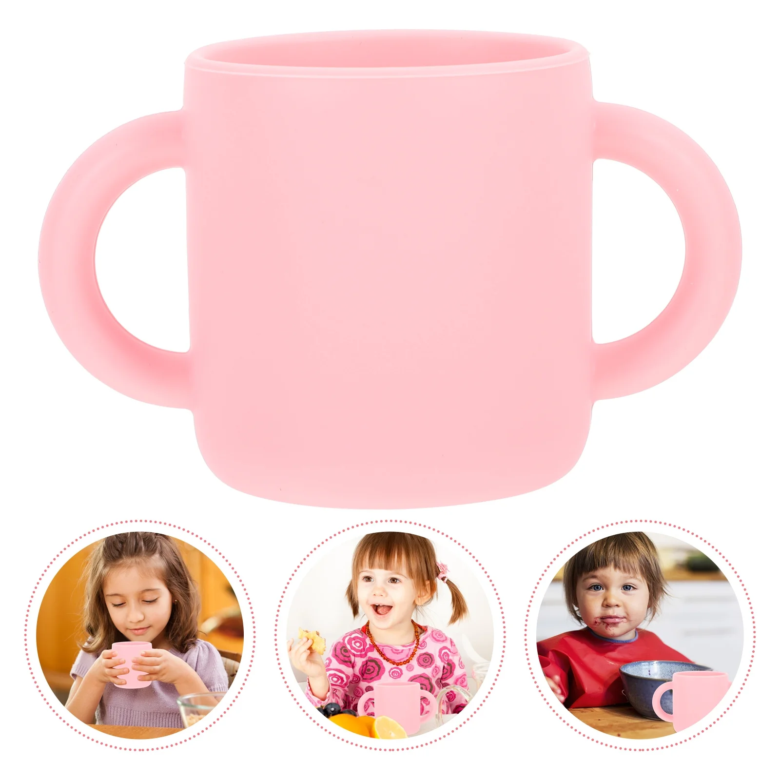 

Child Double Ear Silicone Training Cup Baby Water Bottle Lightweight Portable Heat Resistant Easy Clean Drinking Cup