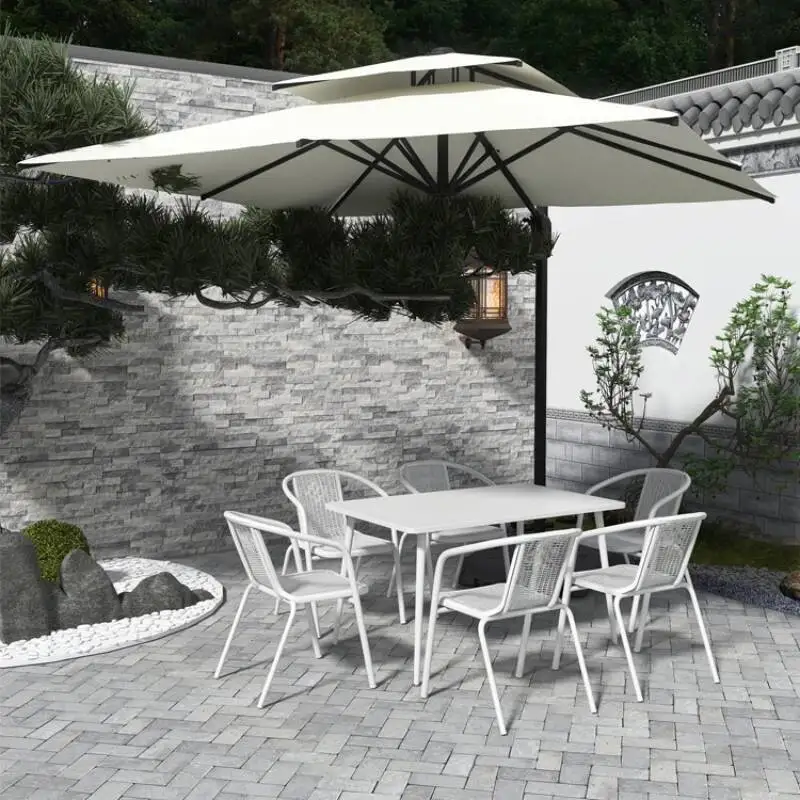

White Outdoor Dining Table and Chairs Courtyard Long Square Table Outdoor Casual Salon De Jardin Garden Furniture Sets WK50HY