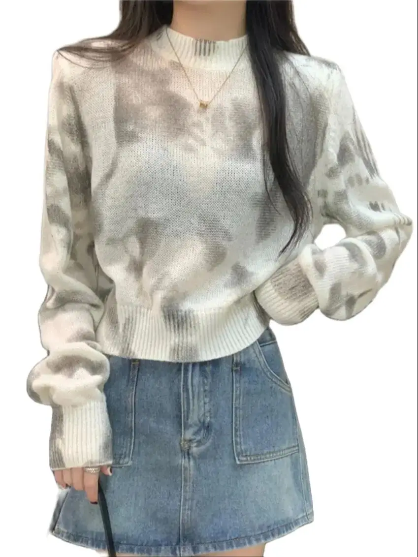 

PLAMTEE Autumn Tie-Dying Sweaters Women Chic Knitted 2023 Mujer Slim Sweet OL Full Sleeve Gentle Office Lady Vintage Pullovers