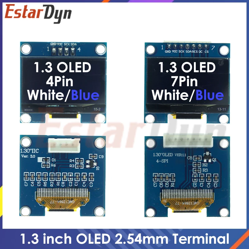 

1.3 inch OLED RoHS Module 2.54mm Connecting Terminals SPI/IIC I2C Communicate White/Blue Color 128X64 1.3" OLED