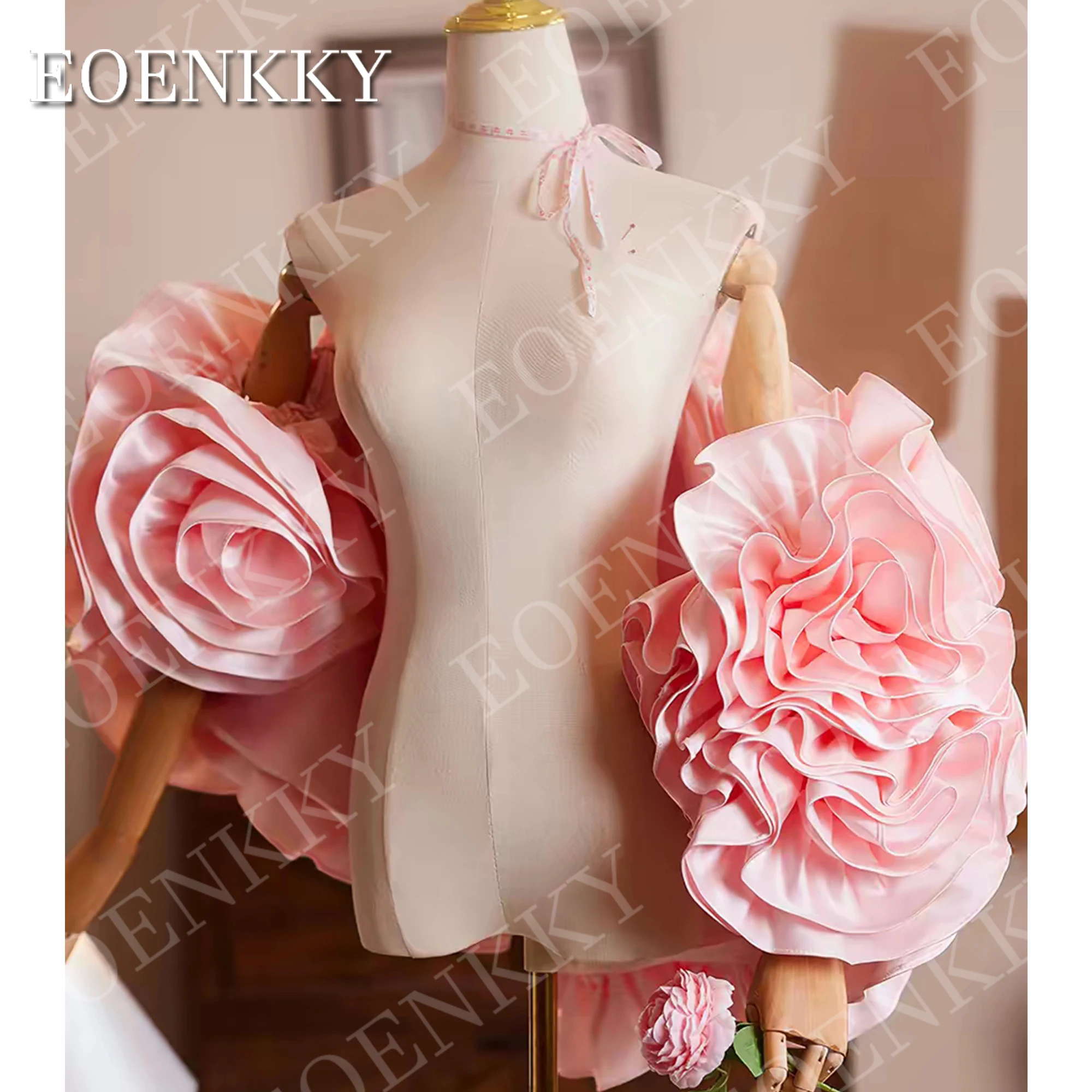 EOENKKY Satin Wedding Shawl Detachable Ruffled 3D Floral Formal Cape for Evening Prom Bridal Party Dress Accessories Customized