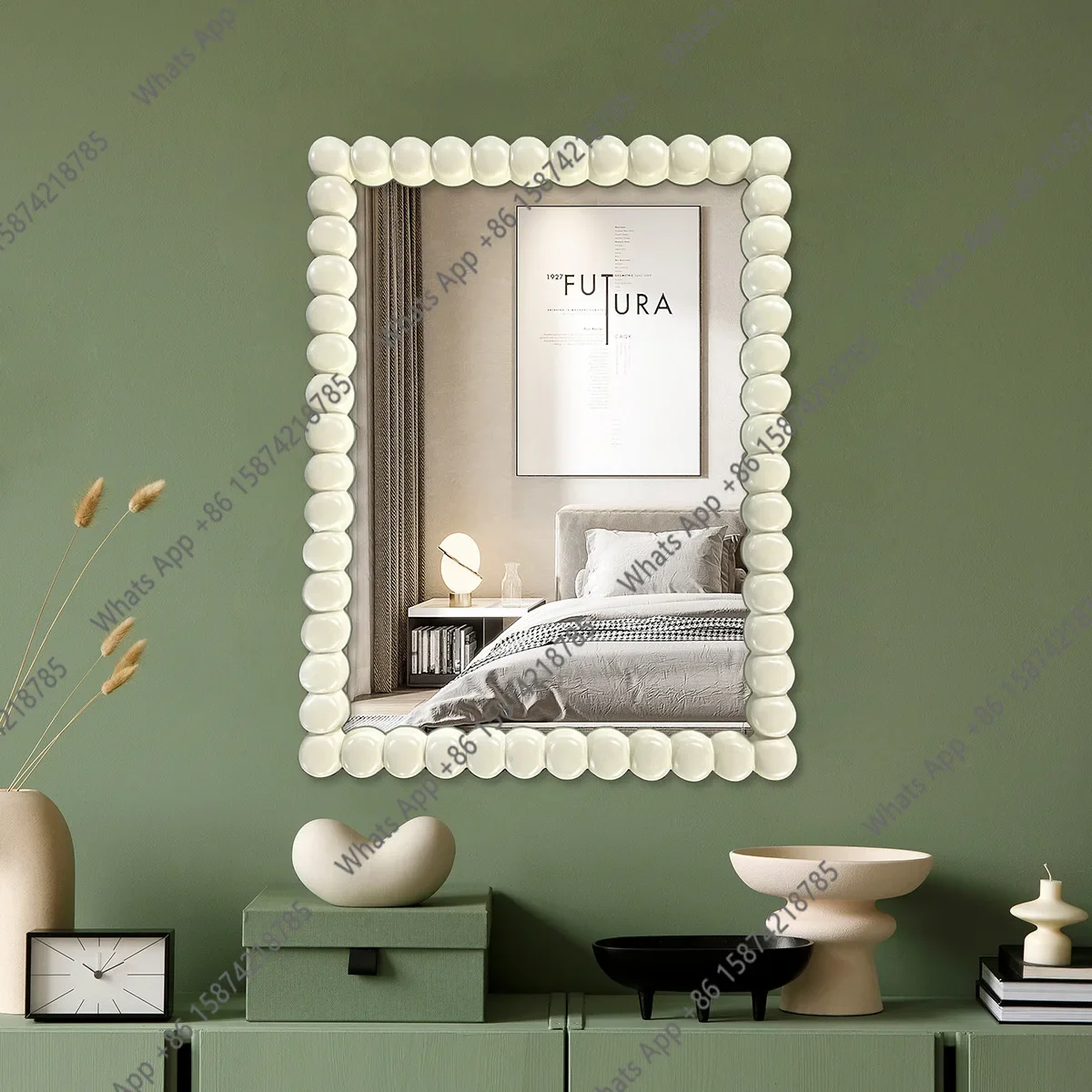 W Bead Bathroom Mirror Artistic Temperament Square Mirror Entrance Household Makeup Dressing Does Not Deform Dressing Mirror