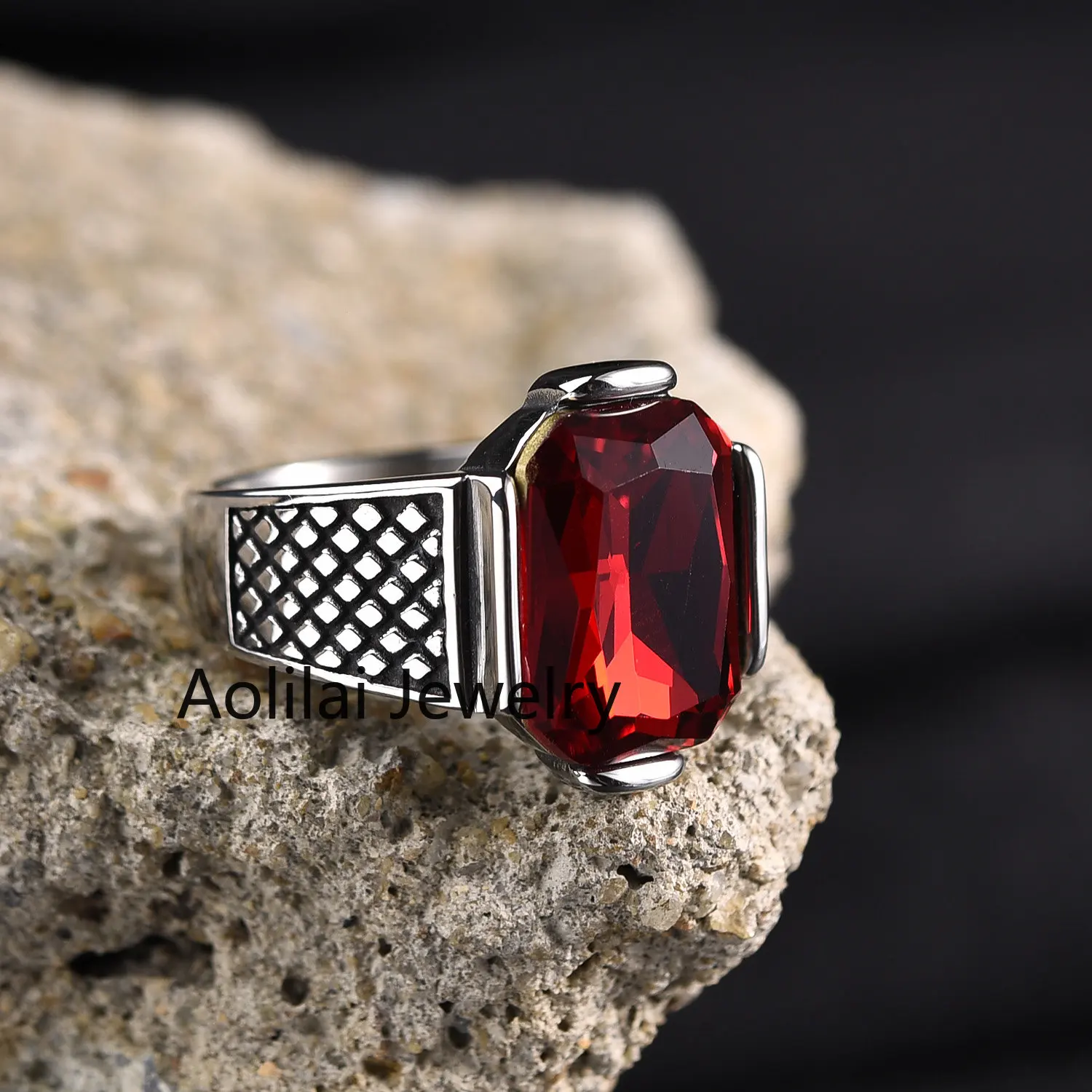 Men's High Quality Stainless Steel Onyx Gemstone Ring