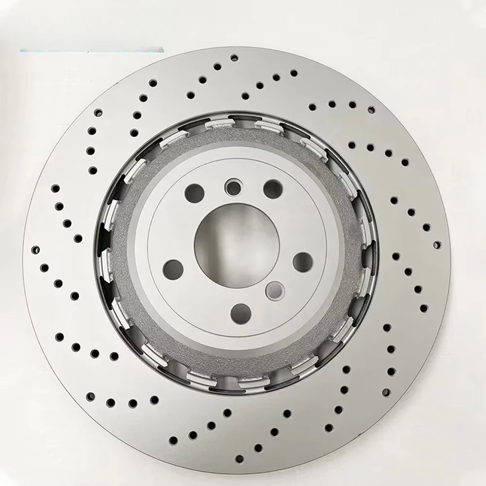 

Front and rear vented drilled and slotted brake discs for BMW