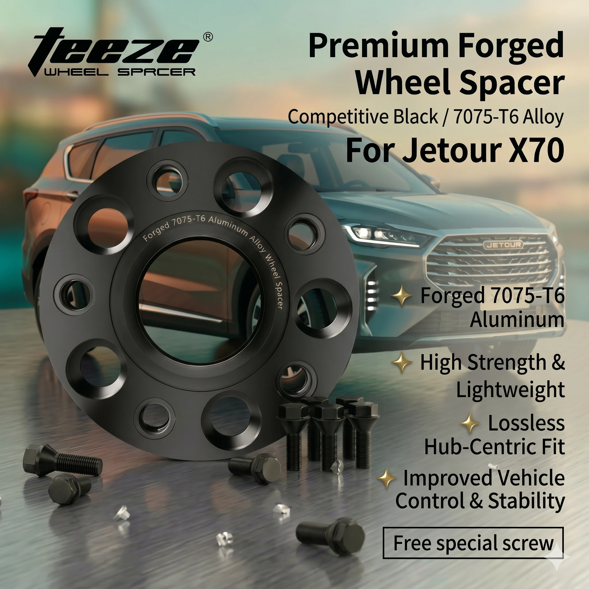 

TEEZE Forged Aluminum Wheel Spacer 5x108 CB 60.1mm M12x1.5 Hub centric Adapter For Chery Jetour X70 Plus Pro Widening Flange 1Pc