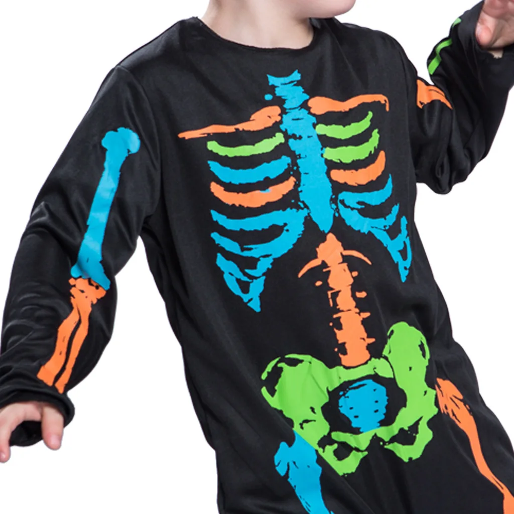 Halloween Rainbow Skeleton Girl Dress Colorful Skull Boy Costume Toddler Funky Punky Bone Cosplay Outfit Carnival Fancy Clothing