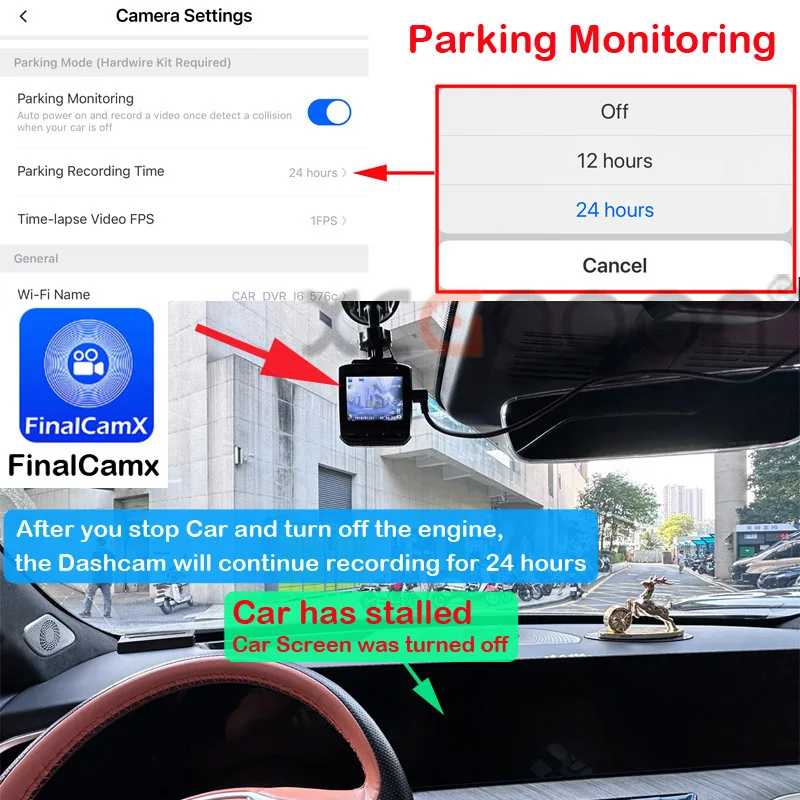 Car DVR 24 ore di monitoraggio del parcheggio 1080P HD Wifi APP Control Camcorder Dash Cam versione notturna supporto fino a 128GB TF Card