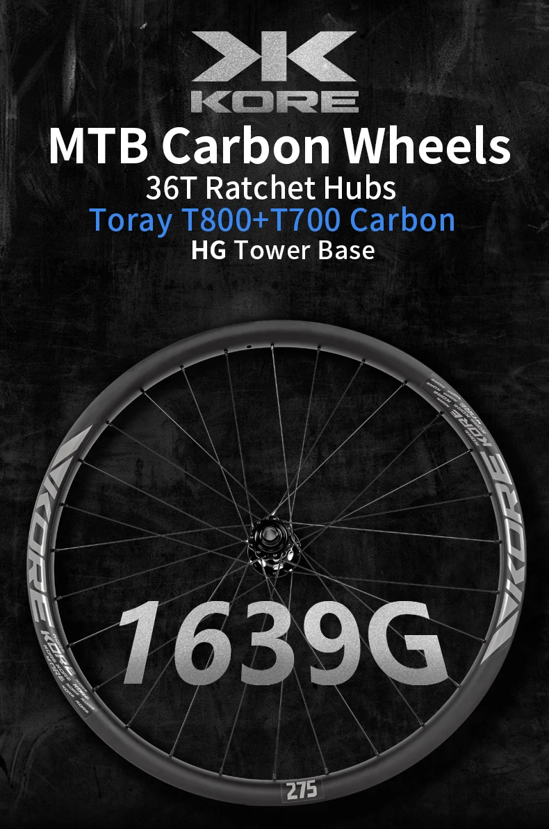 KORE MTB Carbon Laufradsatz 27,5/29 Zoll 36T Ratsche HG Nabe Vakuumreifen BOOST 28H 30/36mm Breite, für Enduro/Downhill MTB Laufradsatz – Detail 2
