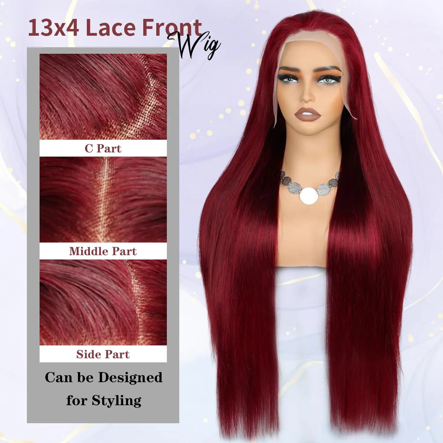 200%高密度99Jバーガンディ13x4レースフロント人毛ウィッグブラジル産カラー34インチストレートレッドレースフロント人毛ウィッグ
