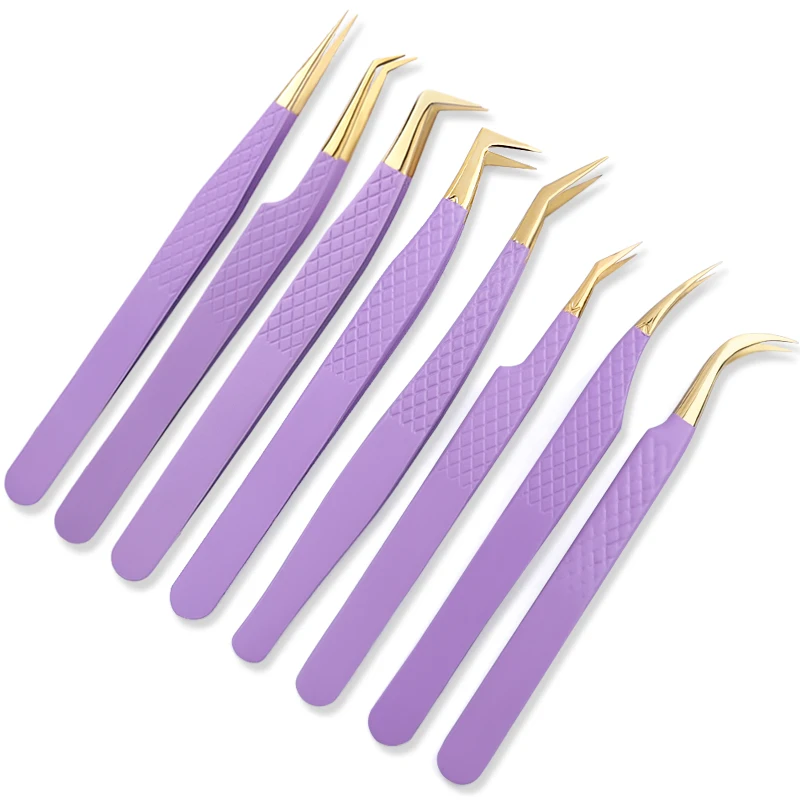 Aço inoxidável cílios Pinças, sobrancelha Extensão Pinças, roxo cílios Pinças, Precision