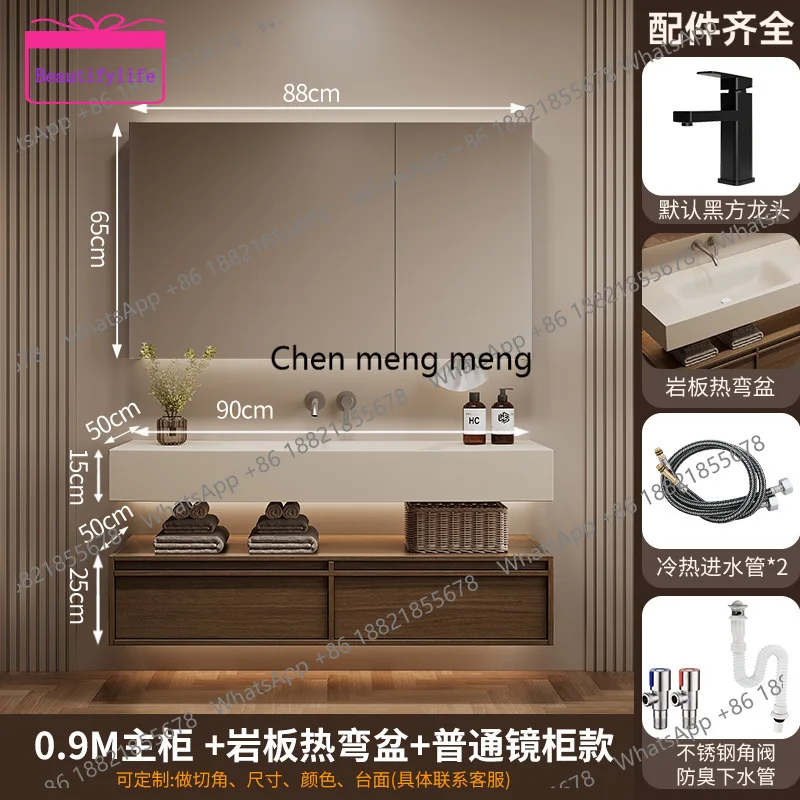 

YL Antique Bathroom Hand Wash Washbasin Bathroom Furniture Sets Solid Wood Bathroom Cabinet Rock Slab Seamless Integrated Basi