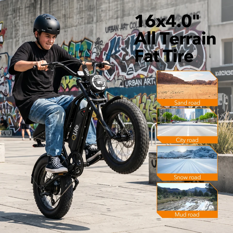 Qlife Spark D2 Electric Bike for Adults, 2000W Peak Motor 48V 15.6 Ah, 16" Fat Tires Electric Mountain Bike, 30 MPH 65Mi Range Off-Road Ebike with Full Suspension image 5