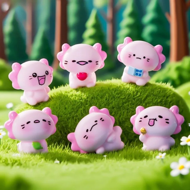 Neue Cartoon-Salamander-Figuren Miniatur Kawaii Anime Axolotl Ornament Niedliche Tiere Schreibtisch-Deko Auto-Figur für Kinder-Geschenke