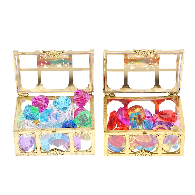 1Set Children Simulation Plastic Crystal Box Treasure Kids Acrylic Colorful Diamond Gems Plastic Large Jewels Toy 2.5cm Diameter