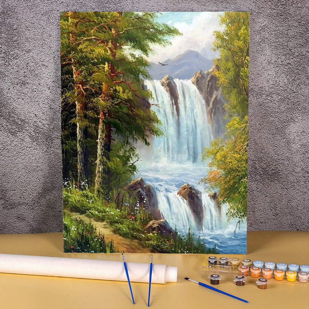 Scenery Paint By Numbers Starter Kits On Canvas DIY Oil Painting By Numbers Landscape Home Decor Wall Art Waterfall Picture