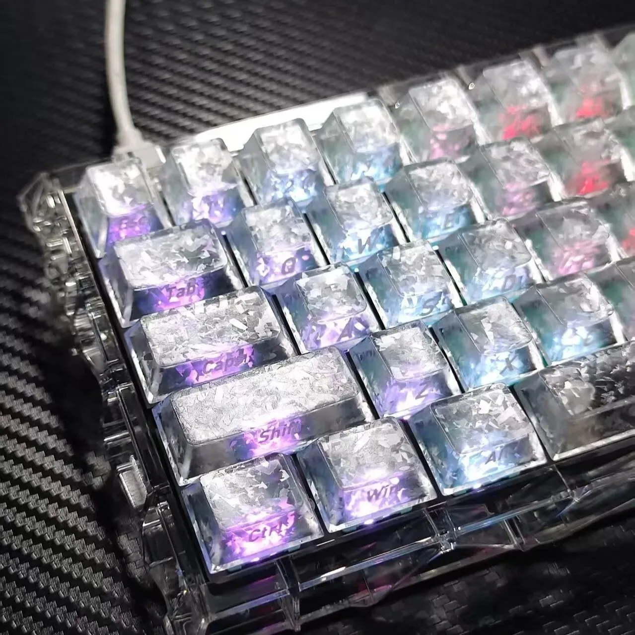 Carbon fiber texture keycap forging carbon texture PC fog transparent magnetic axis mechanical keyboard cap universal wooting me