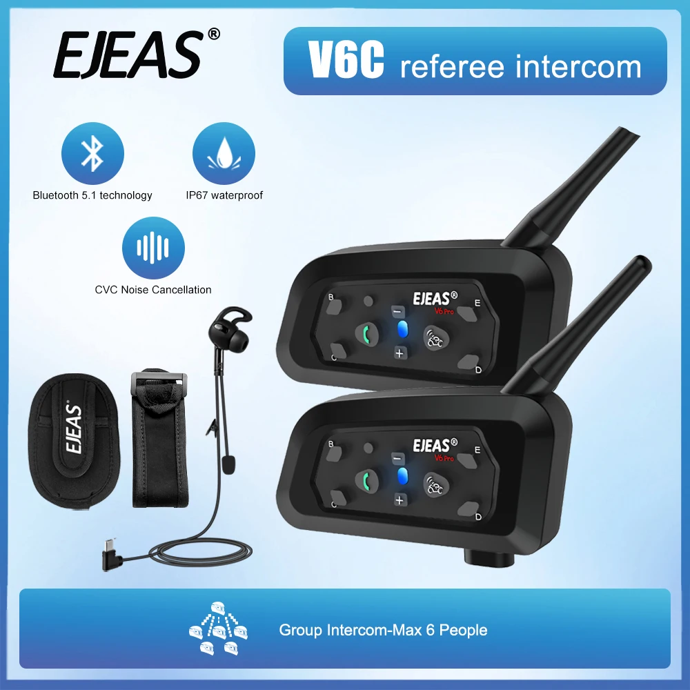 1/2Pcs EJEAS V6C pro+ Football Referee Bluetooth Intercom Earphones 800M 2 People Full Duplex Conference Intercom