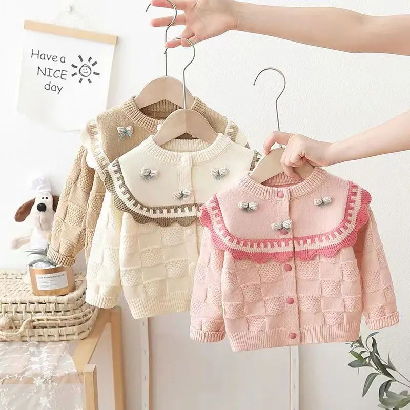 Spring And Autumn Girls Sweater Cardigan Small Fragrant And Fashionable Childrens 2023 New Girls Outwear Children's Knitted Coat