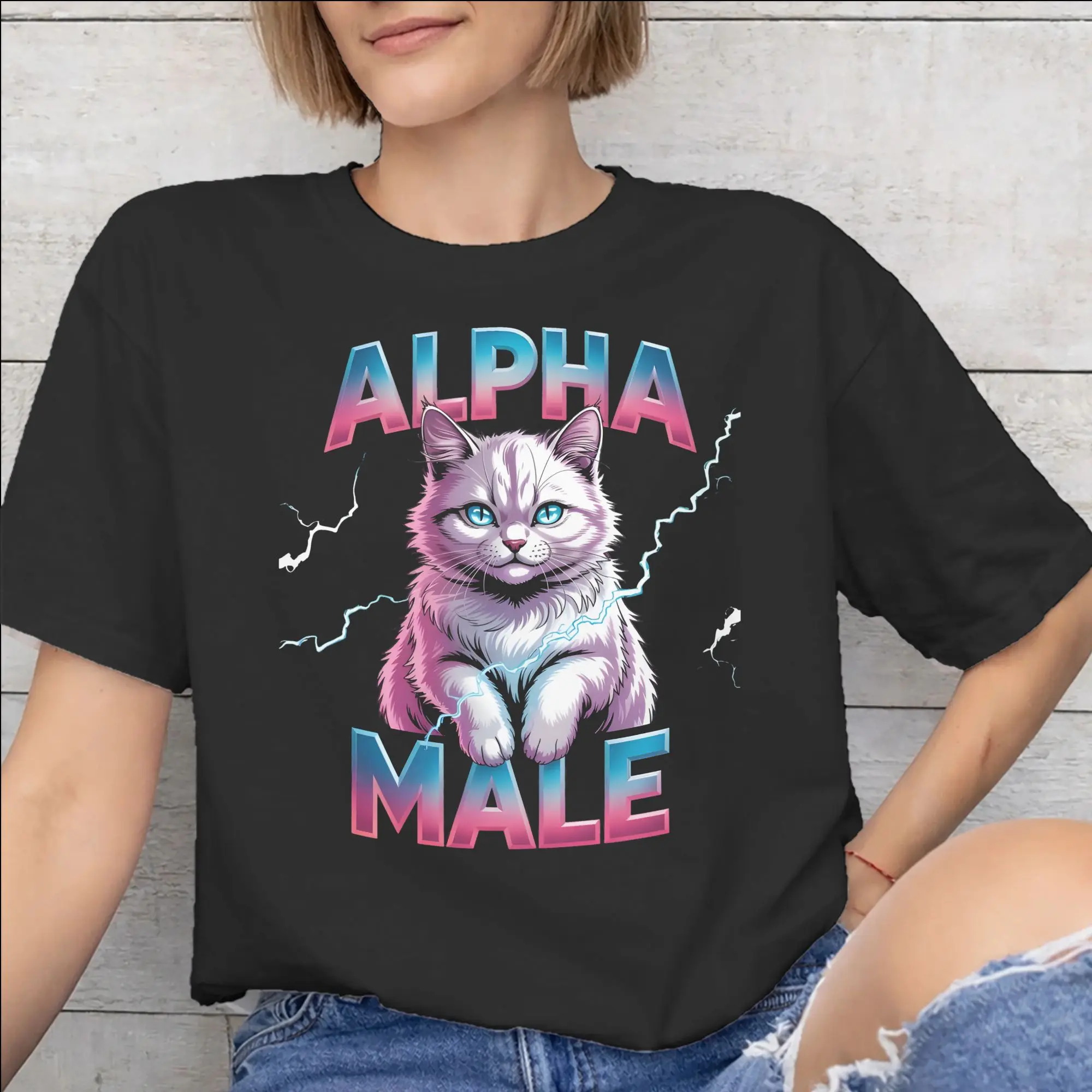 Alpha Male Cat Kitten Funny  Tee Shirt for Men Women Printed T Shirts  100% Cotton Clothing