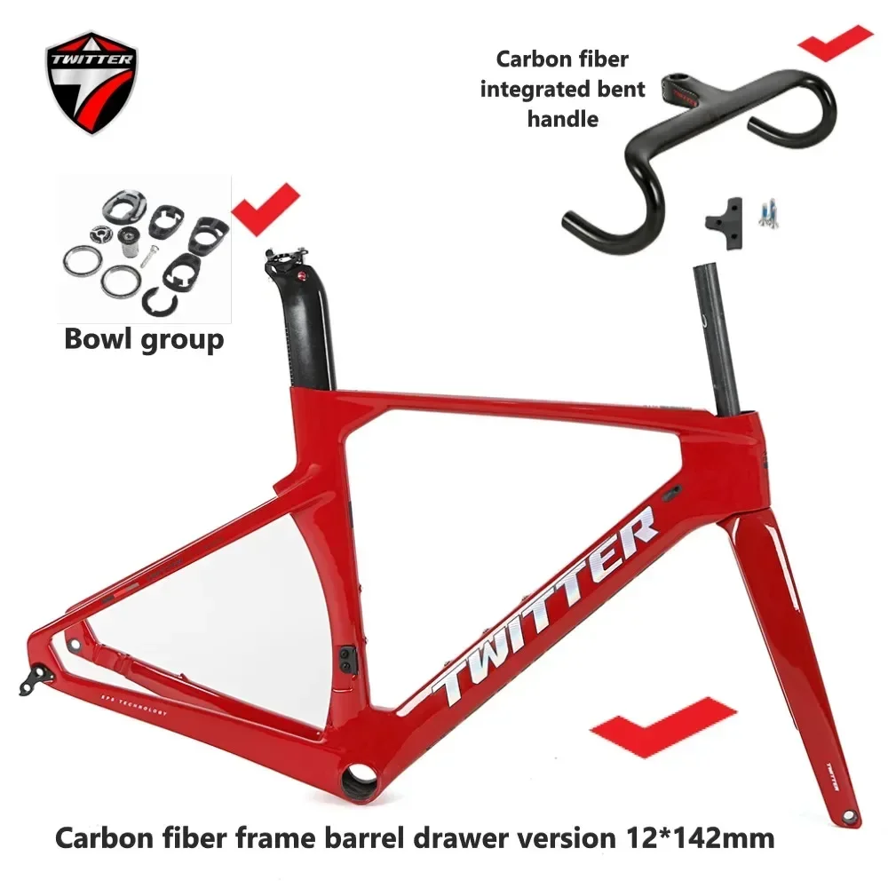 TWITTER R10 Hide inner traces T800carbon fiber road bike frame+carbon fiber integrated bend700*28C barrel drawer version12×142mm