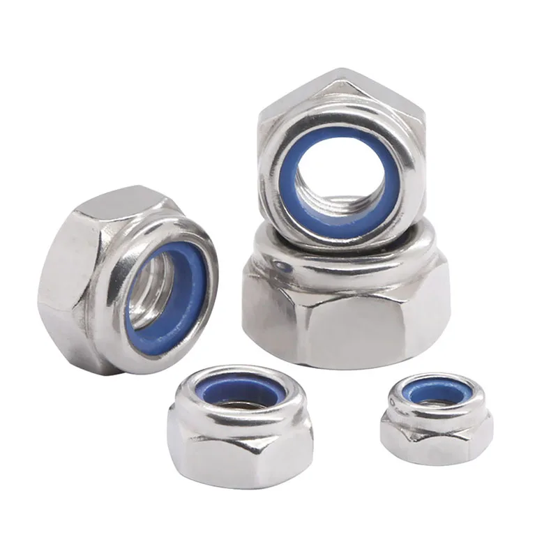 Picture 3: Nylon Insert Hex Lock Nuts 304 Stainless Steel Metric Locknuts Coarse Thread Self-Locking Nuts M3 MM4 M5 M6 M8 M10