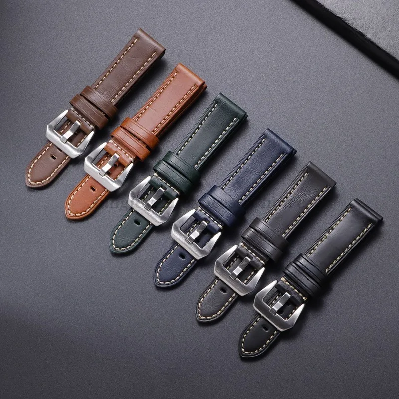 Crazy Horse Leather Watchband Bracelet Vintage Watch Strap For Women Men 20mm 22mm 24mm 26mm for Omega for Panerai Wrist Bands