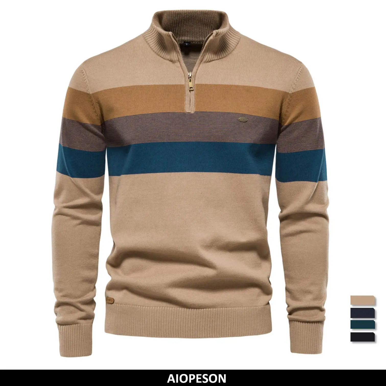 Men's Cotton Mock Neck Quarter Zip Pullover Sweater