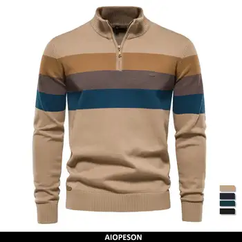 AIOPESON 男款純棉高領立領套頭毛衣,四分之一拉鍊設計,秋冬保暖休閒男款毛衣 8 最佳銷售 套頭毛衣 - №4