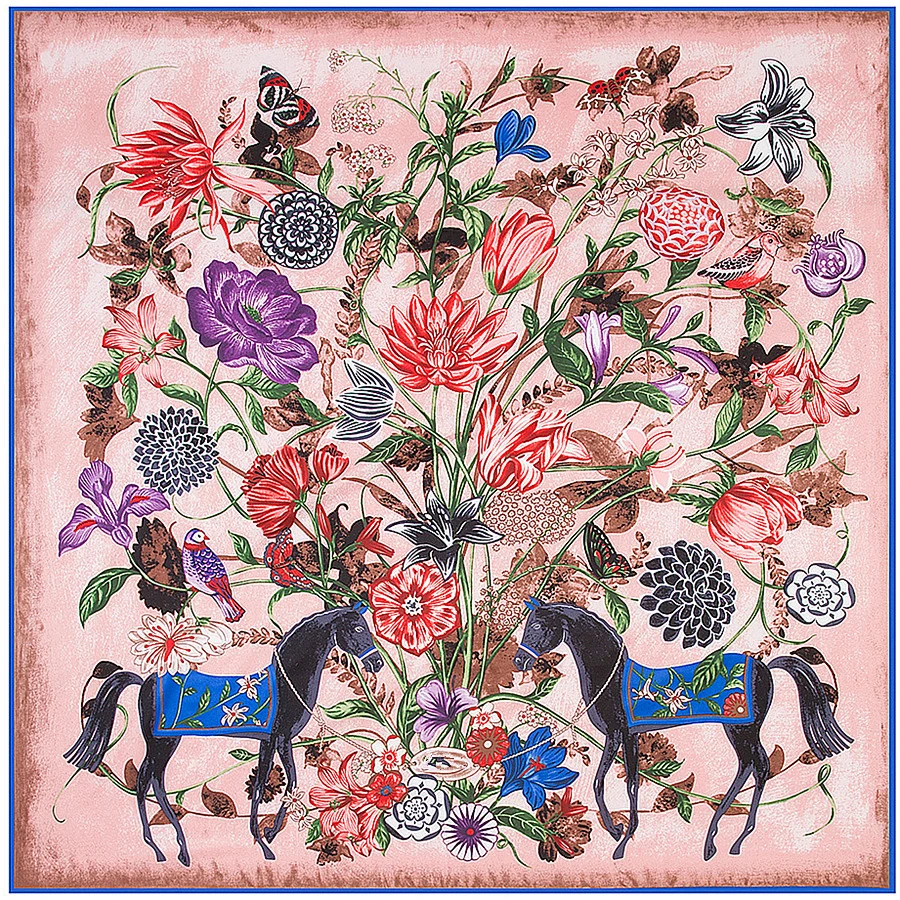 

Elegant Silk Scarf 130x130cm Floral Print Women's Fashionable Large Autumn Winter Versatile Scarf Wrap for All Ages