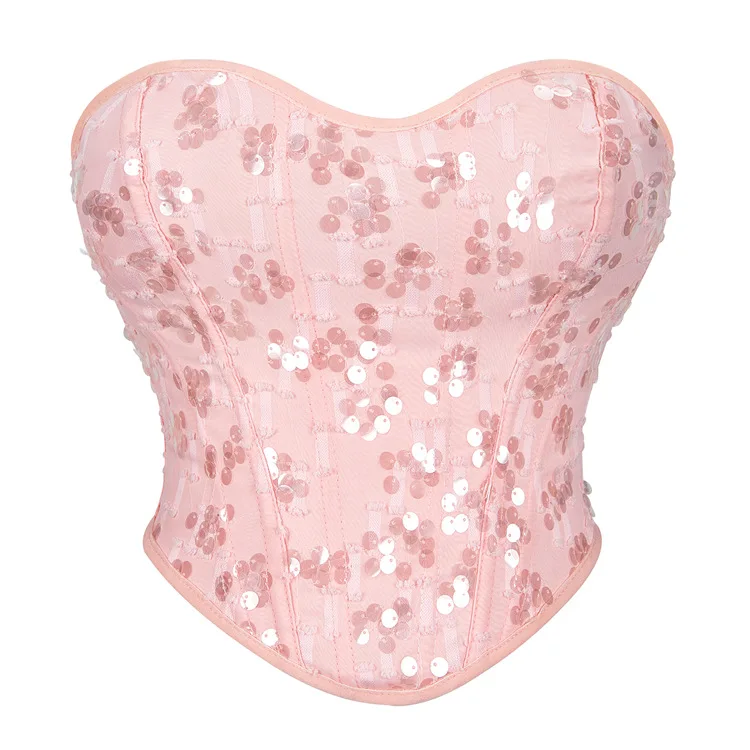 

Women's Fashion Brocade Sequin Overbust Corset Strapless Sexy Breast Support Shaping Top Simple Elegant Off-Shoulder Corselet