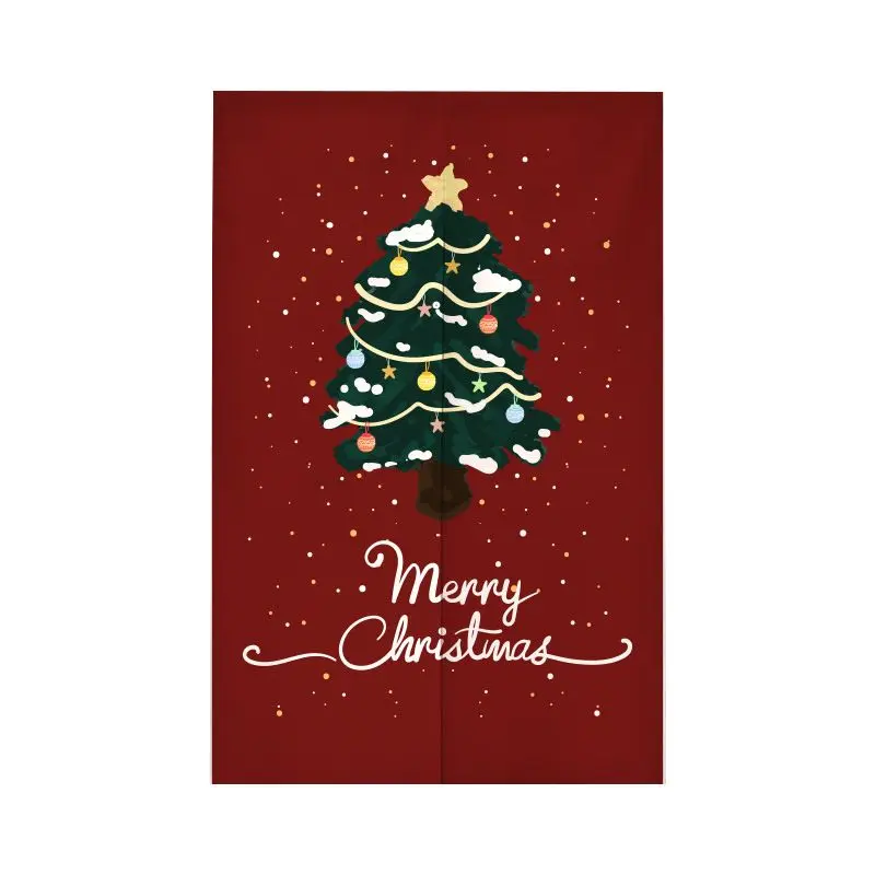 VIKAMA Hand Drawn Green Christmas Tree Noren Curtain Doorway Partition Japanese Room Divider Xmas Decor Home Soft Washable
