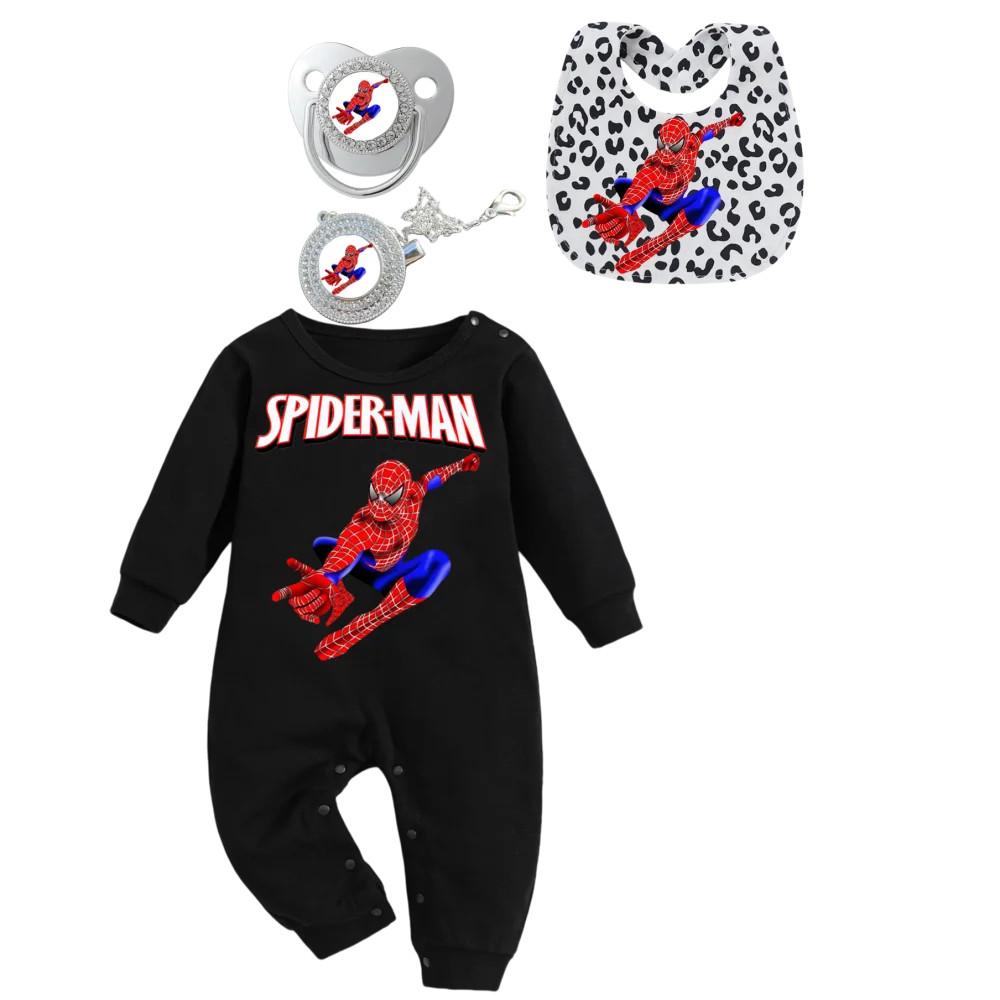 4 buah/set celemek bayi katun, dot bayi, penjepit puting, baju merangkak bayi lengan panjang, set kain sendawa bayi baru lahir