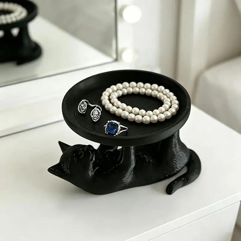3D Printing Black Cat Jewelry Tray With Cute Design And Smooth Surface Perfect For Vanity Desk Storing Rings Earrings Necklaces