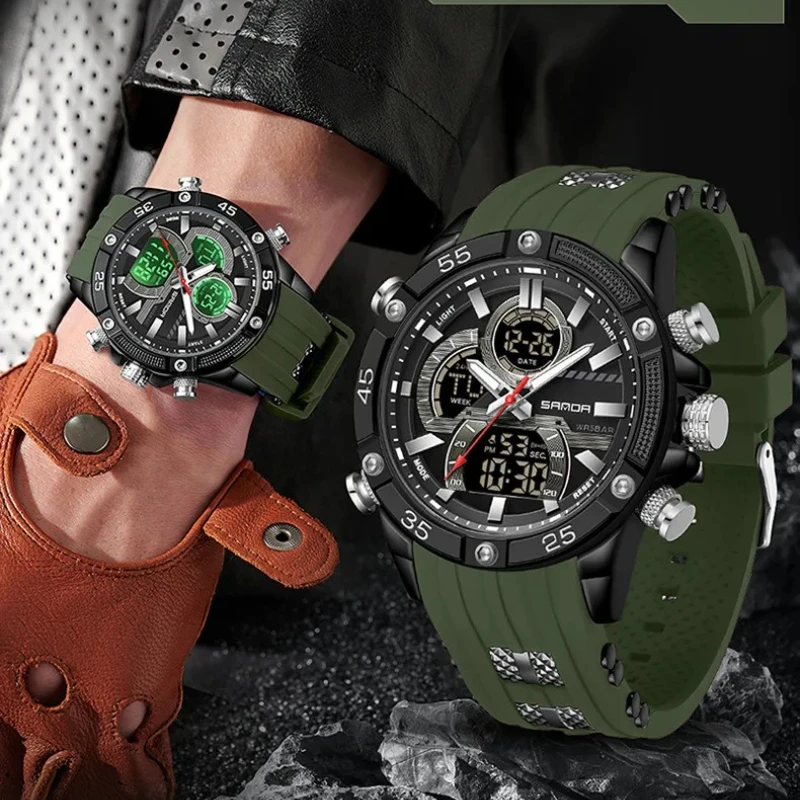 

SANDA Men's Electronic Watch 6162 Creative Sports Waterproof Luminous Chronograph Pointer Digital Dual Display Wristwatches