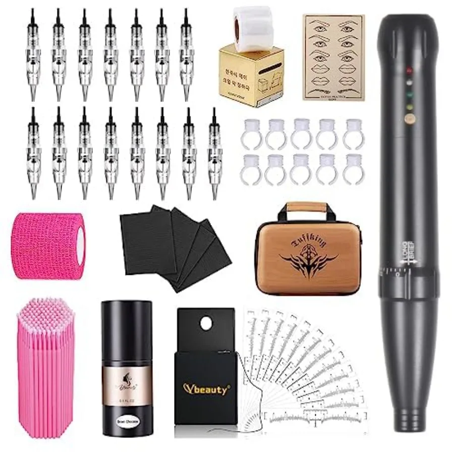 

Permanent Eyebrow Makeup Wired Tattoo Machine Kit Corded Tattoo Pen with 15pcs Mixed Cartridges Needles for Shading Eyeliner Li