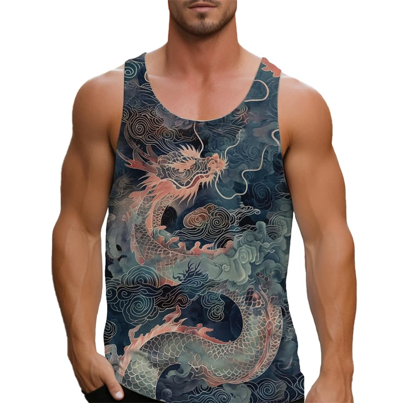 

2025 Дракон Узор 3D Печатная Назад Модный Жилет Топы Без Рукавов Для Мужчин И Женщин Y2k Пляжный Жилет Мужская Футболка Жилет Мужская Одежда