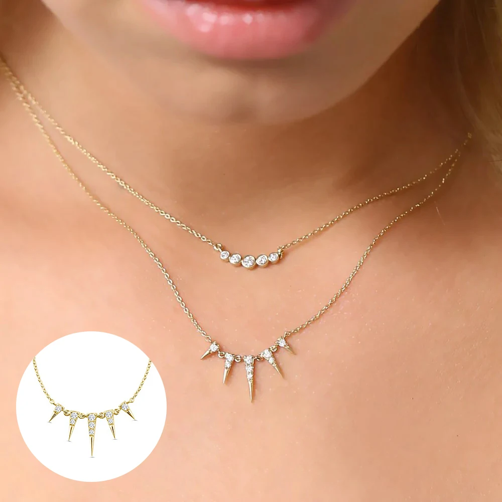 2023 New 925 Sterling Silver Chain Necklaces Personality Shiny Zircon Rivets Pendant Necklace for Familly New Year Gifts