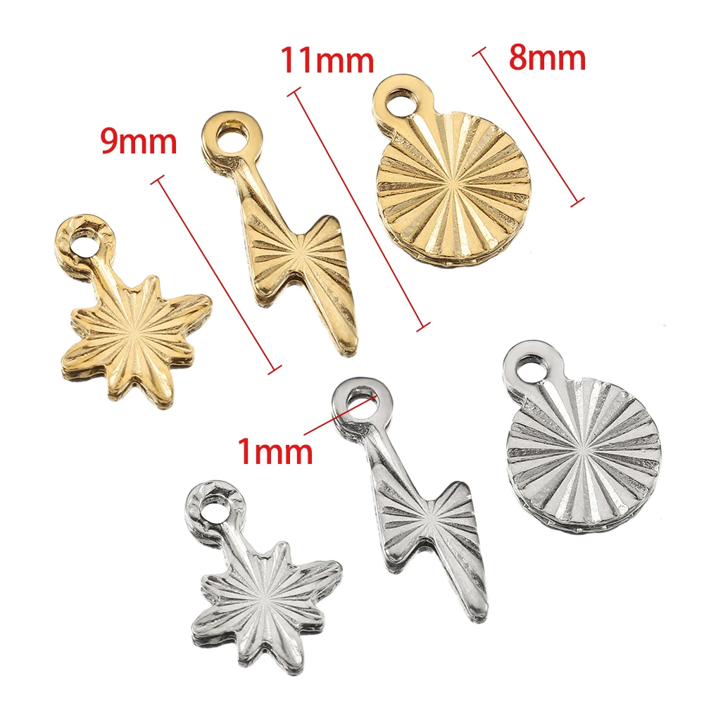 50pcs Stainless Steel Small Snowflake Round Lightning Charms Gold Plated Earrings Jewelry Making DIY Supplies Bulk Wholesale