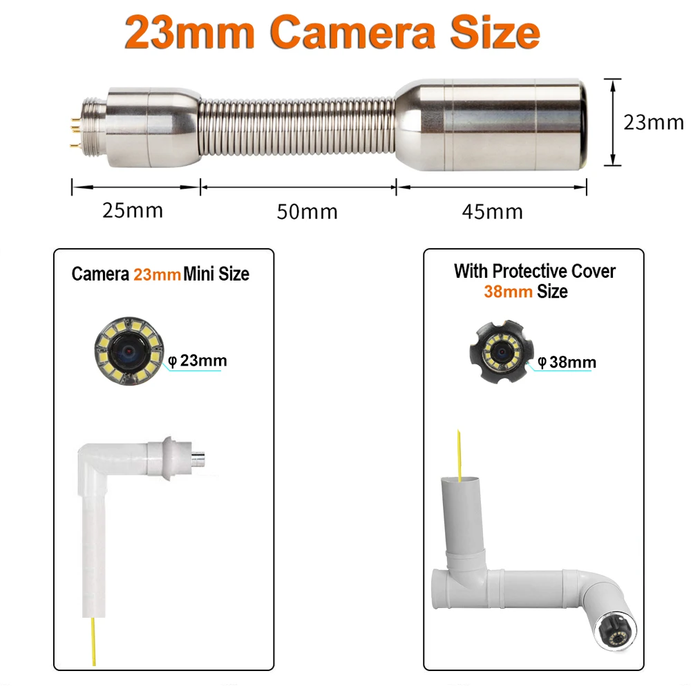 Imagem -05 - Tvl 23 mm Cabeça da Câmera à Prova Impermeável Água de Industrial Tubulação Esgoto Endoscópio Inspeção Câmera Aço Inoxidável hd 1000