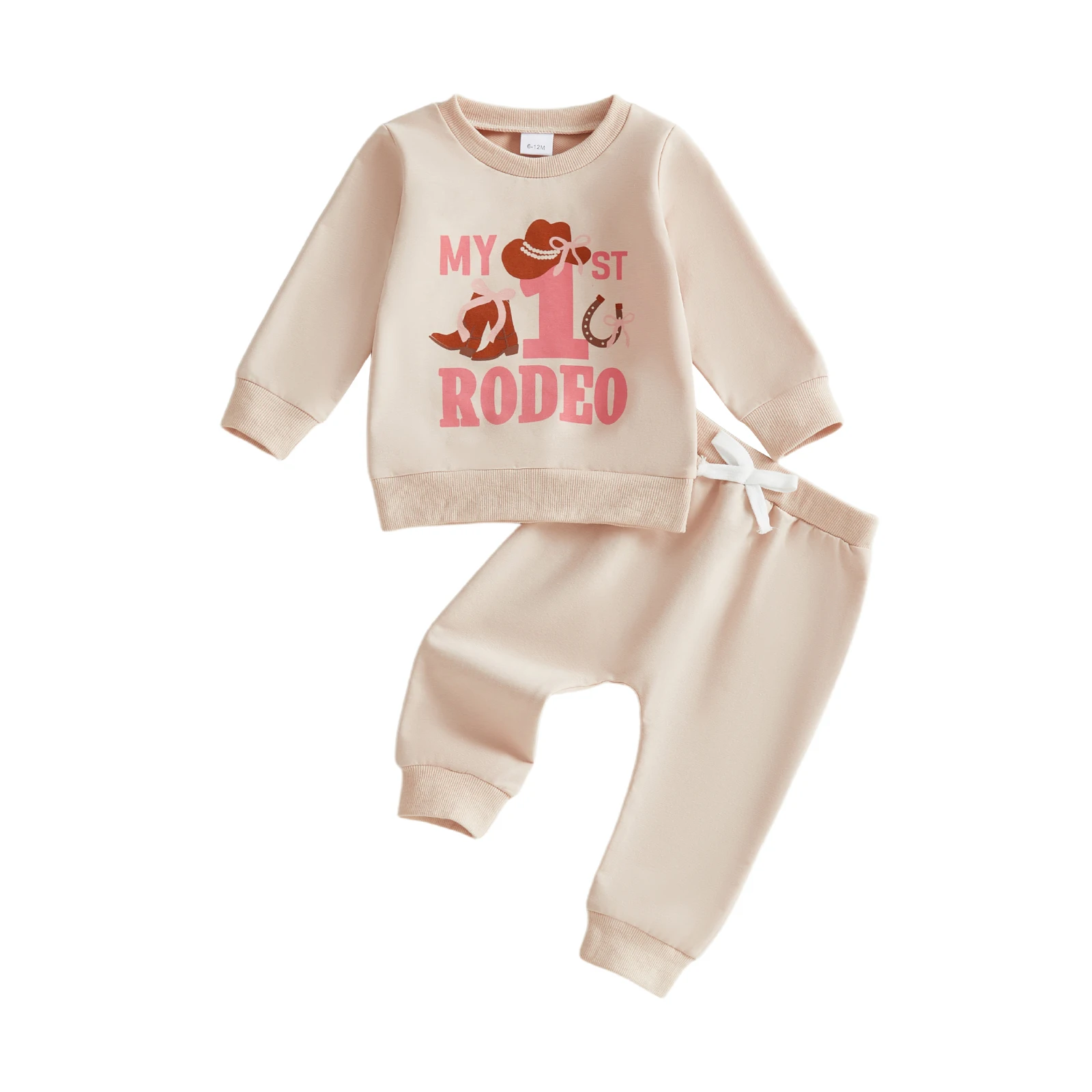 

Комплект из двух предметов на день рождения для малышей, ковбойская шляпа с буквенным принтом в стиле родео, топ с длинными рукавами и круглым вырезом, комплект джинсов с эластичной резинкой на талии